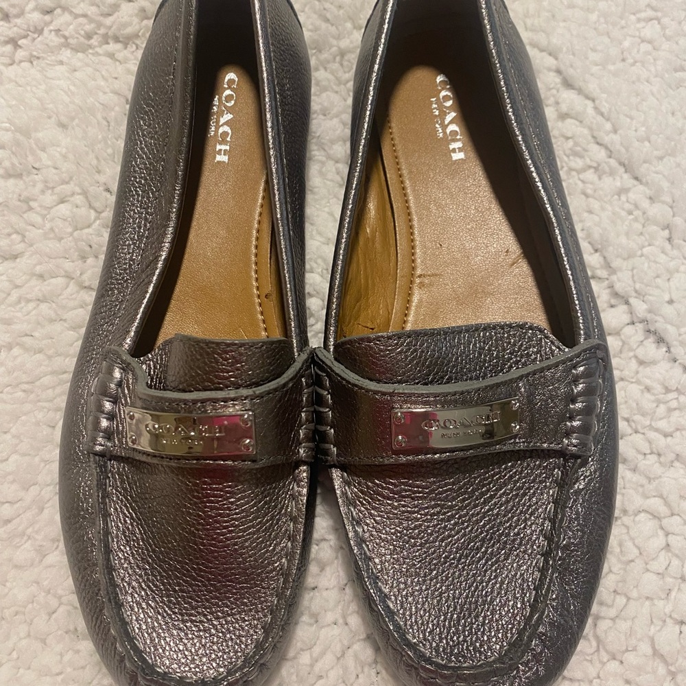Coach Women's Silver Leather Loafers